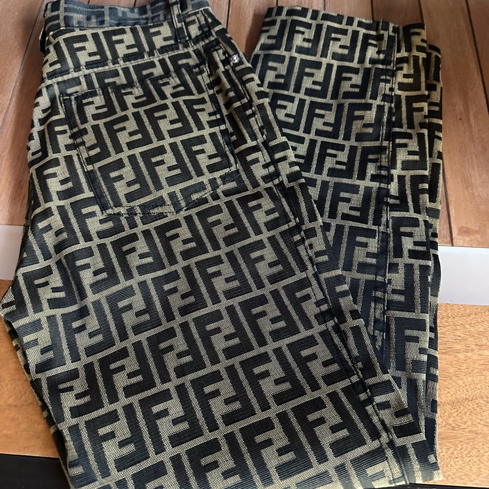 Fendi Black and Tan Monogram Jeans